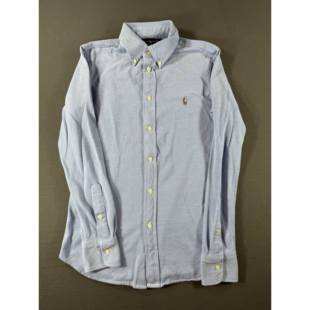 Polo Ralph Lauren Shirt Womens M Blue Knit Oxford Button Down Lightweight Flesh